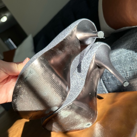 Silver Steve Madden Peep Toe Heels - Picture 8 of 12